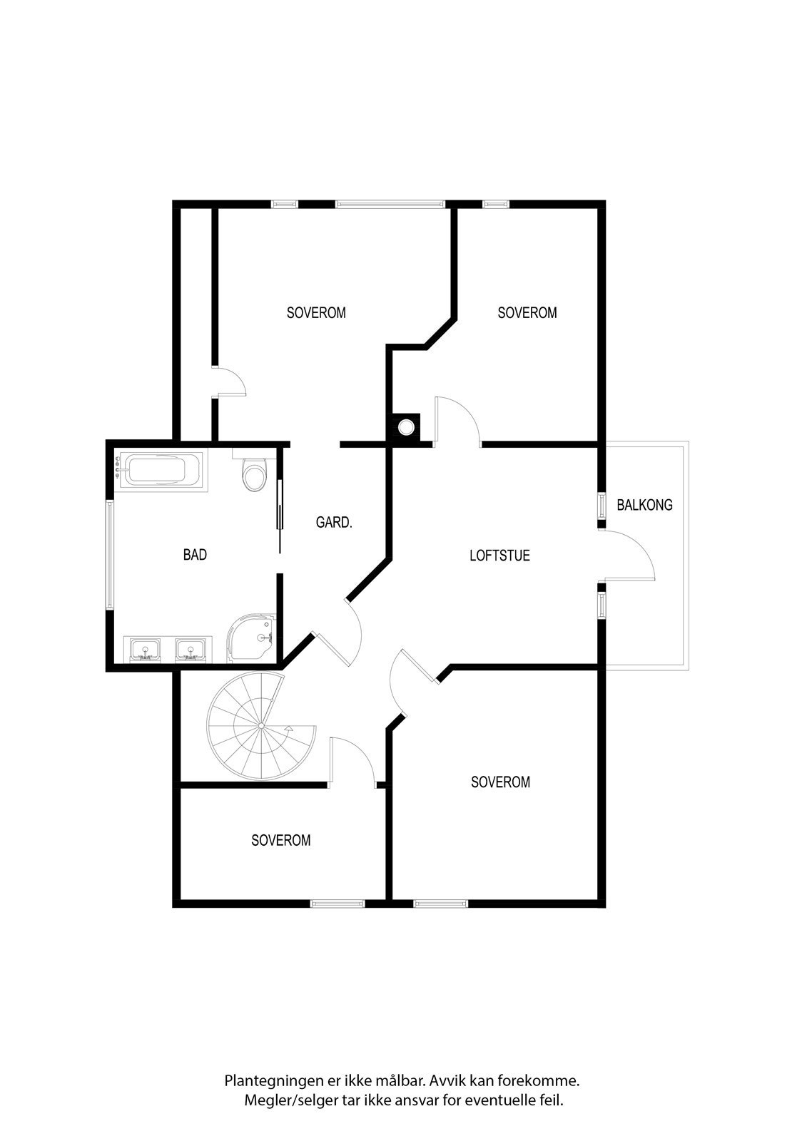 2. etasje. De 2 soverommene nærmest trappen er ikke inntegnet på de originale tegningene hos sola kommune. Galleribilde