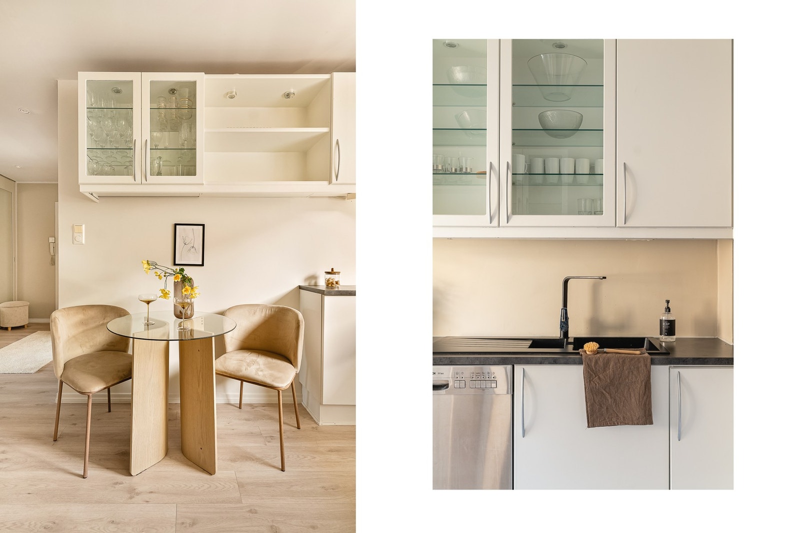 Av integrerte hvitevarer inneholder kjøkkenet induksjonsplatetopp, stekeovn, kjøl- og frys. Galleribilde