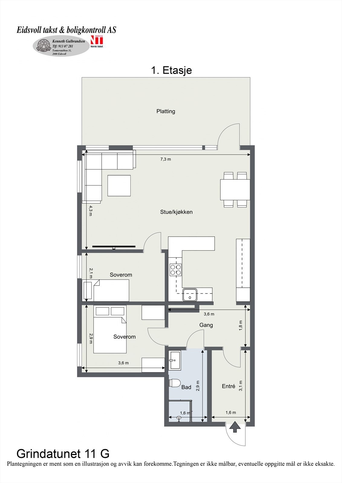 Planløsning av leiligheten som ligger fint til i 1. etasje. Galleribilde