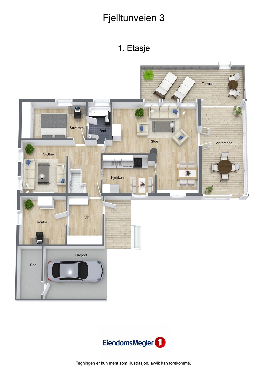 Illustrasjon 3D - Fjelltunveien 3 - 1. Etasje Galleribilde