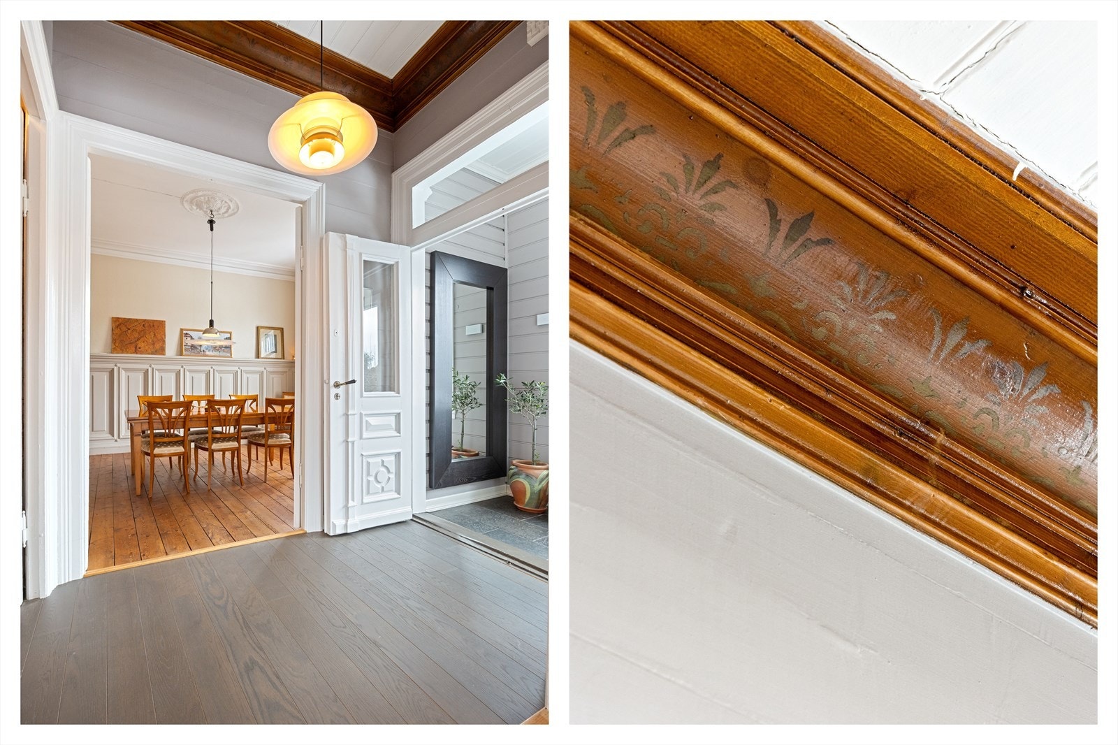 Fine listverk med malt dekor gir original sjarm. Galleribilde