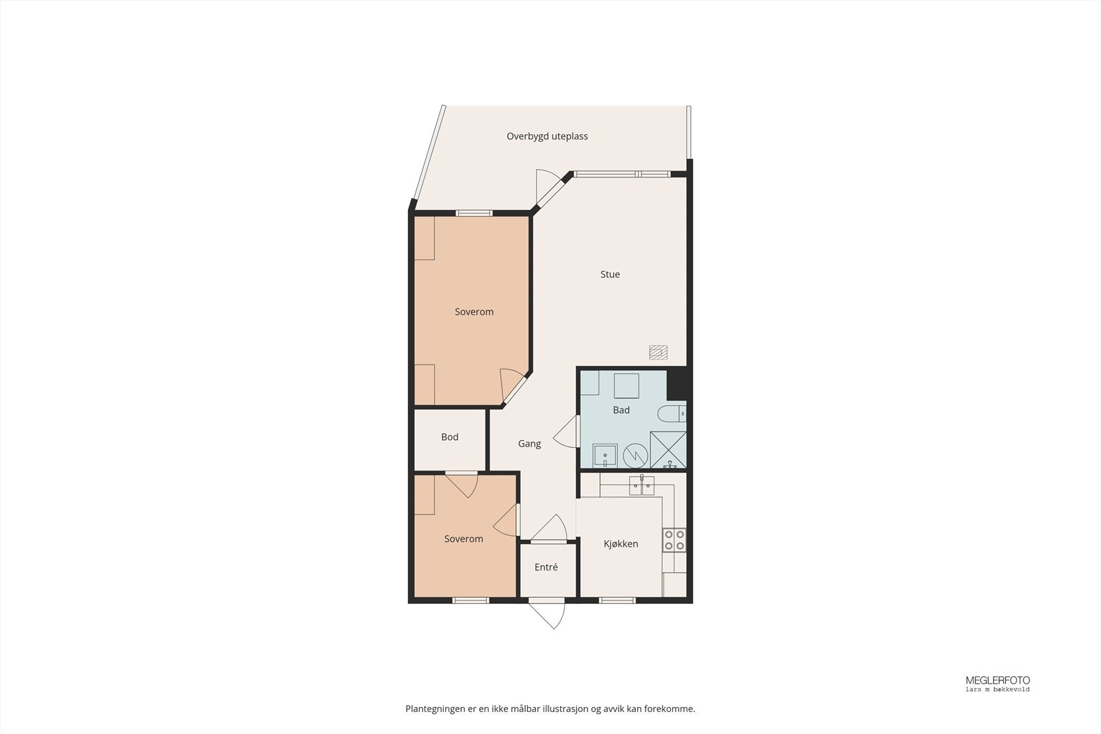 Leiligheten har en arealeffektiv planløsning på 67 m² som rommer entrè, to soverom, stue, kjøkken og bad. Galleribilde