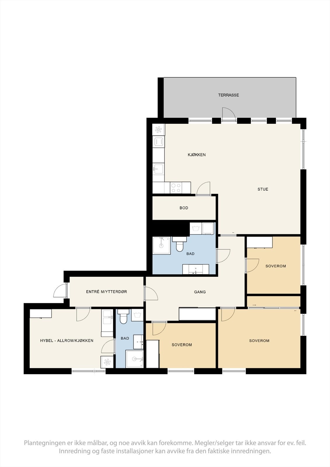 Plantegning - 4-roms med godkjent hybel - eller 5-roms dersom man ønsker å benytte hele selv Galleribilde