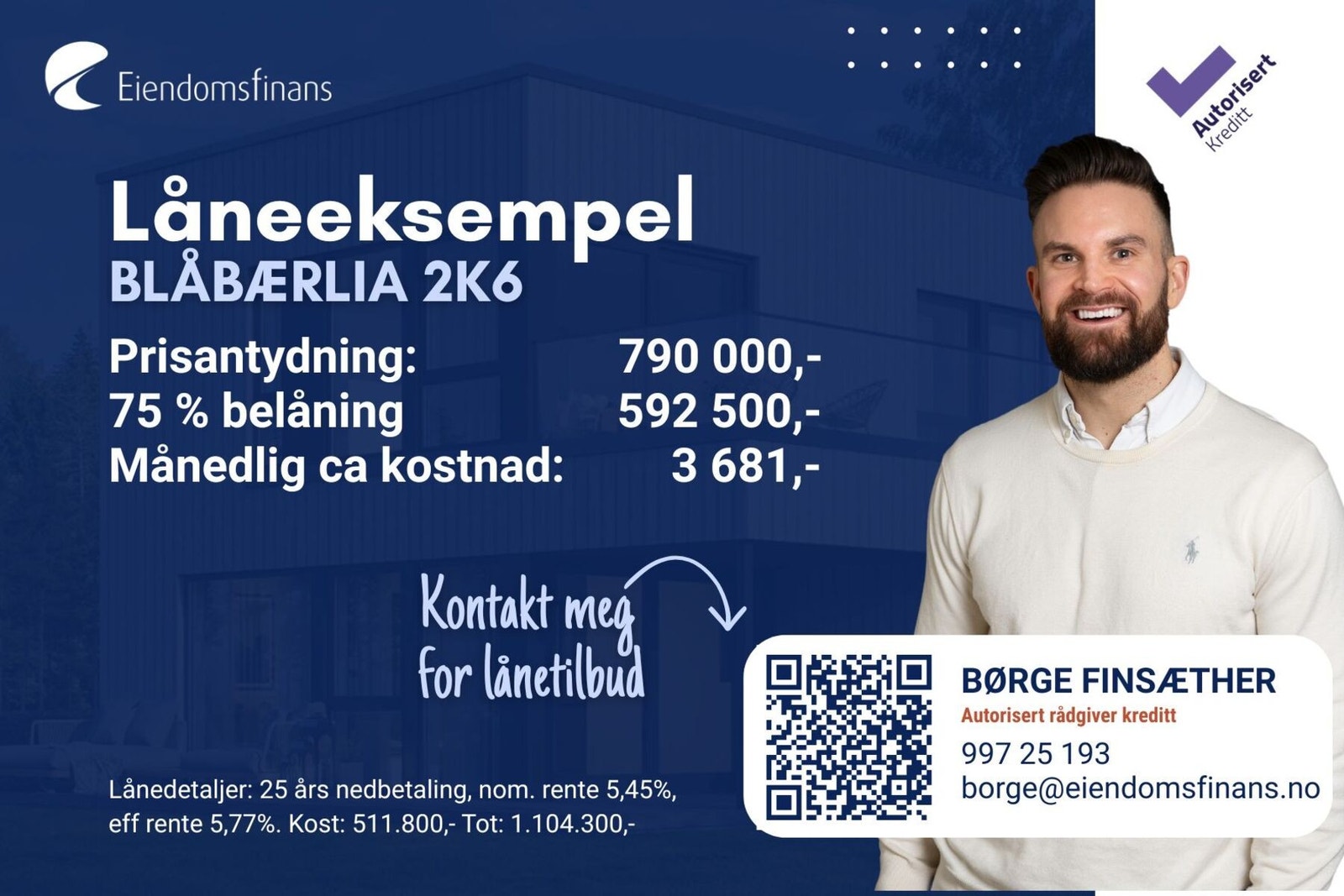 Låneeksempel. Felleskostnader kommer i tillegg. Galleribilde