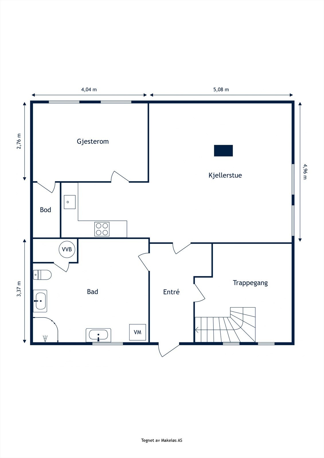 Plantegning kjeller - ikke omsøkt eller byggemeldt hos plan- og bygningsetaten. Galleribilde
