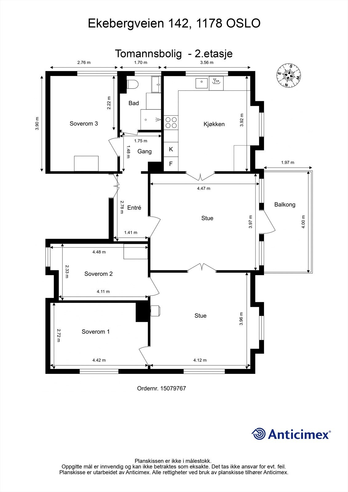 Hovedetasjen rommer stue, spisestue, kjøkken, tre soverom og bad i en arealeffektiv planløsning. Galleribilde