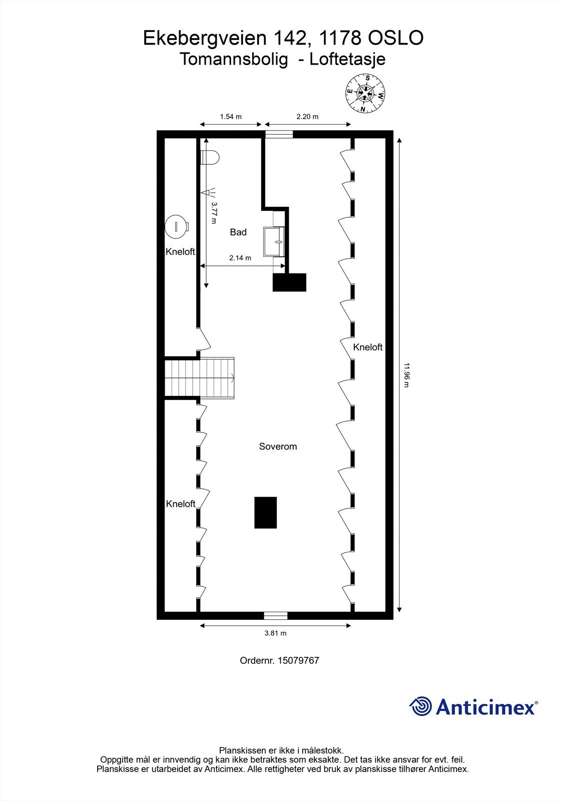 Loftsetasjen er innredet med et stort disponibelt rom og et separat bad. Loftet er ikke godkjent for varig opphold. Galleribilde