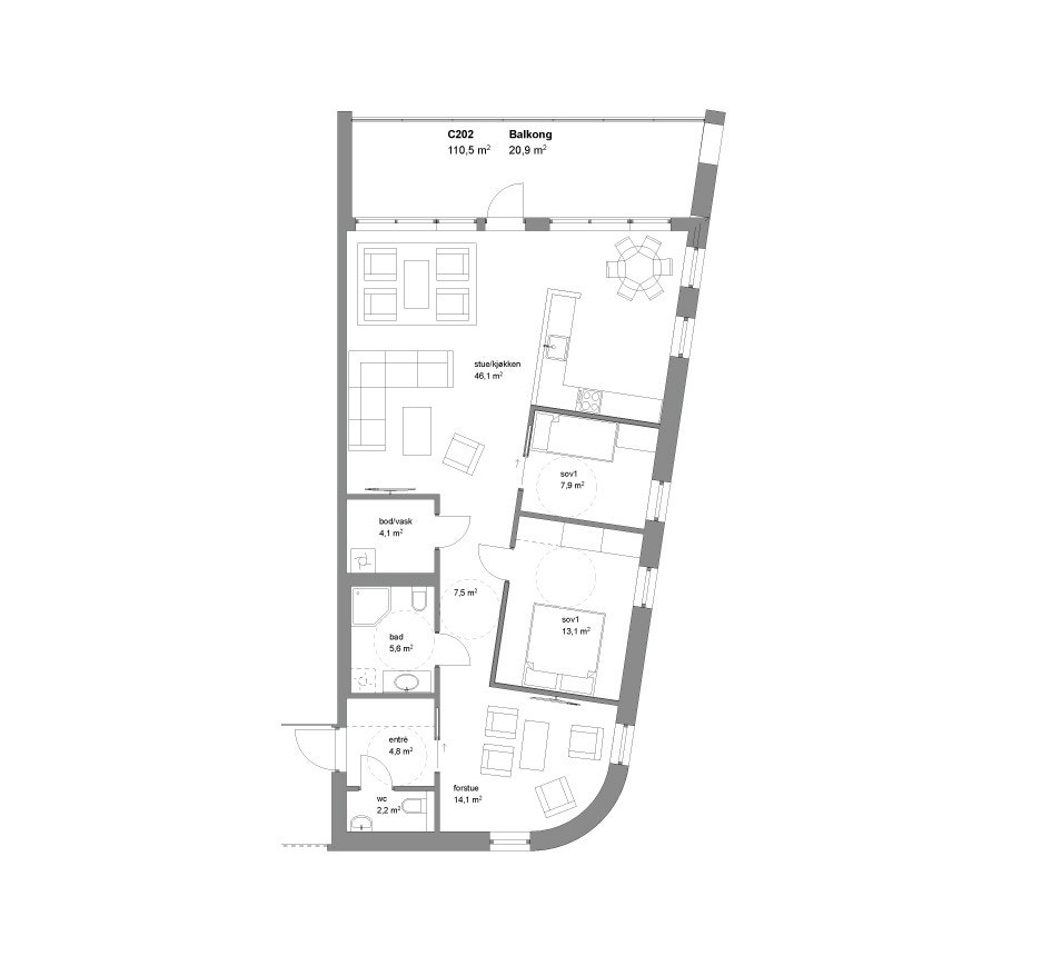 Plantegning -merk at arealene kun er retningsgivende, da dette er fra før bygget ble bygd. Galleribilde