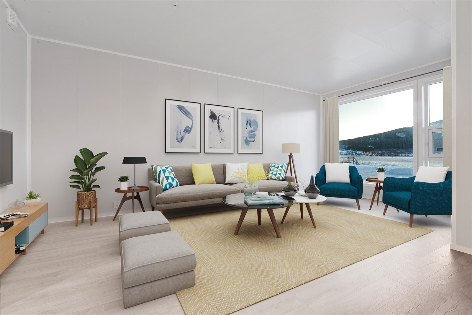 Se stue med møblering (digital styling). Galleribilde