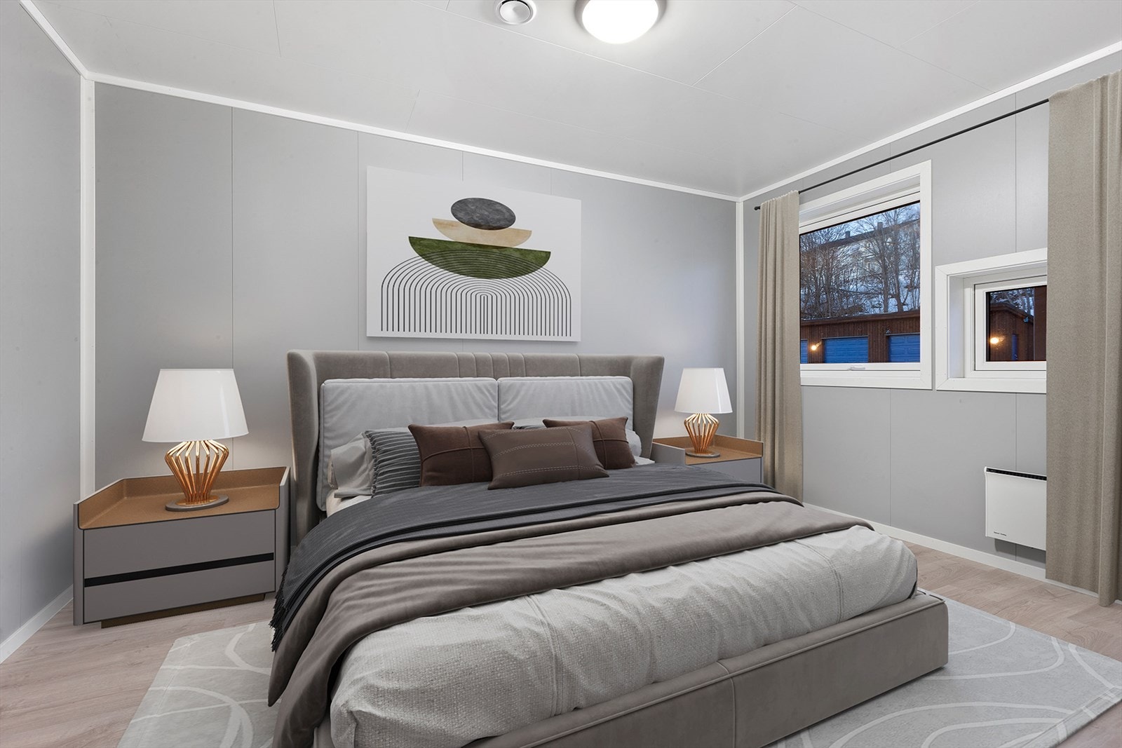 Se hovedsoverom med møblering (digital styling) Galleribilde