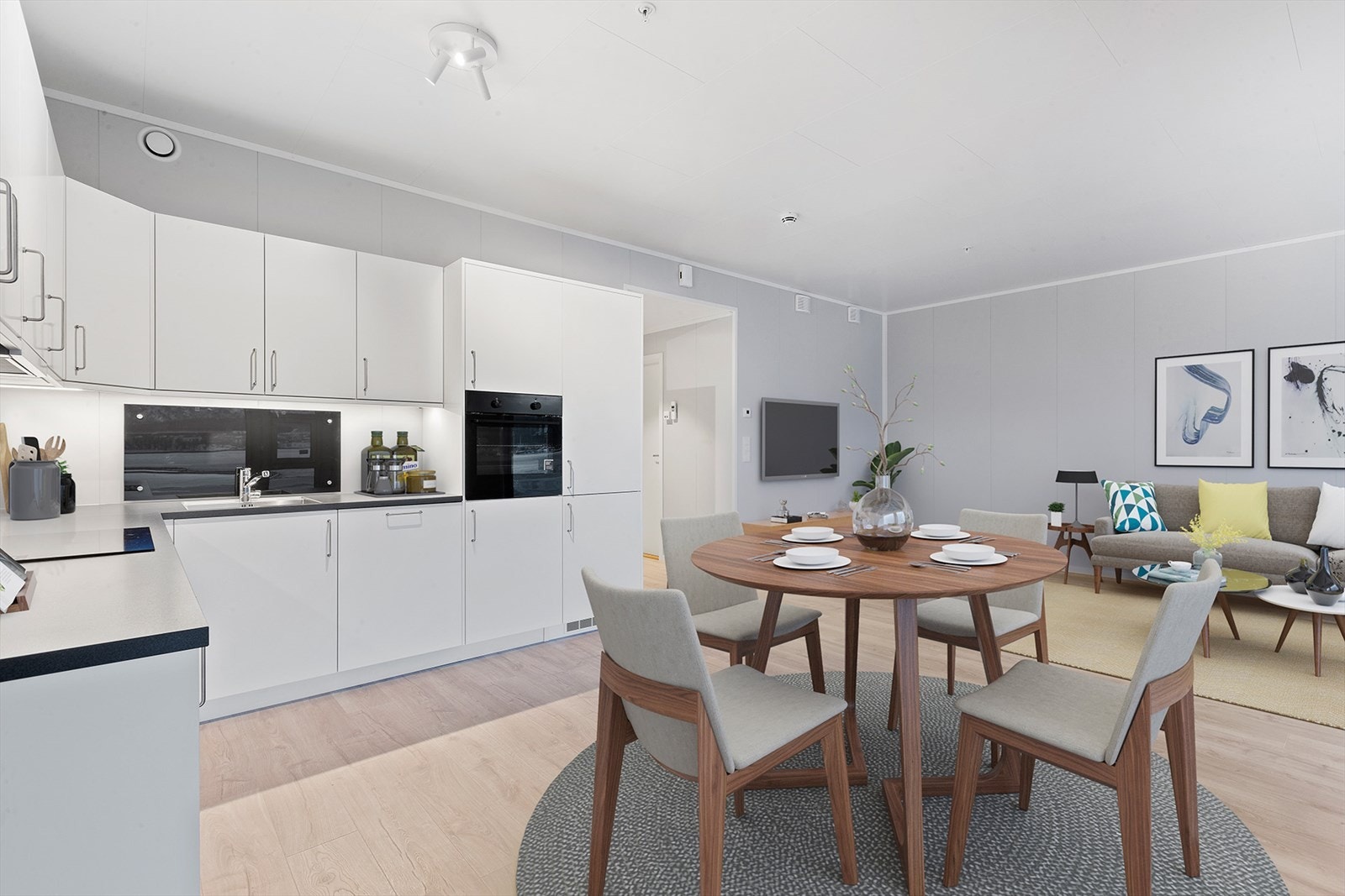 Se kjøkken med møblering (digital styling) Galleribilde