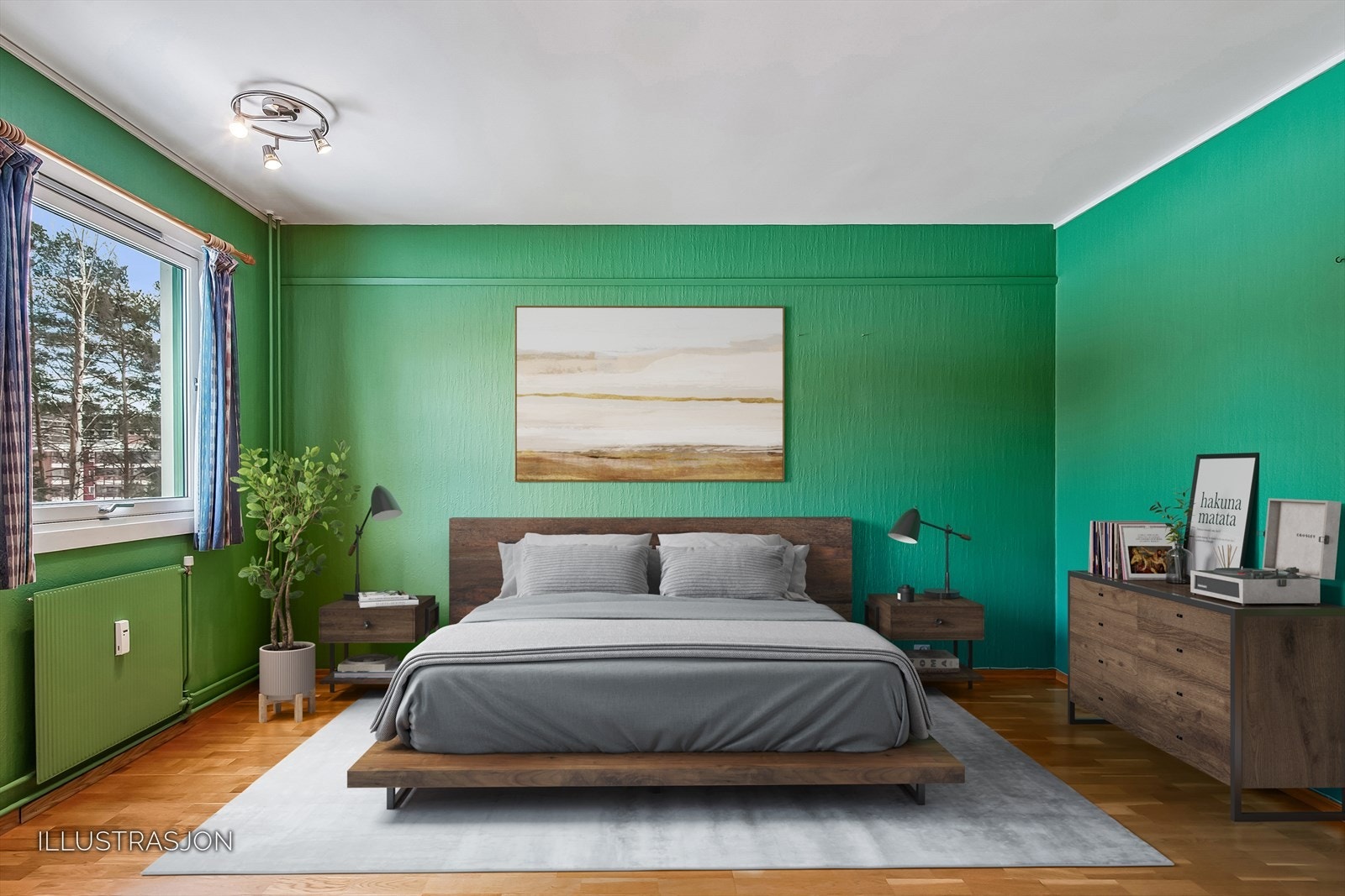 Stort hovedsoverom med skyvedørsgarderobe (Digital styling) Galleribilde