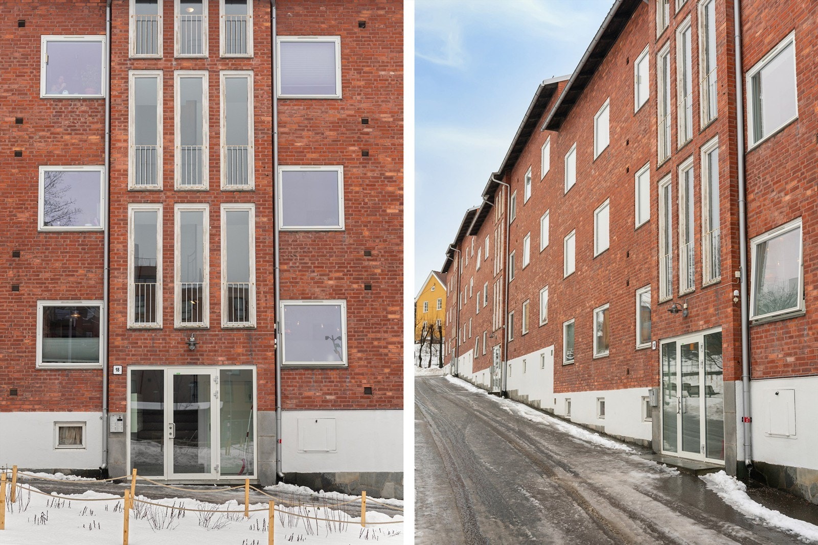 Bygården er fra 1949 og har en klassisk teglsteinsfasade. Galleribilde