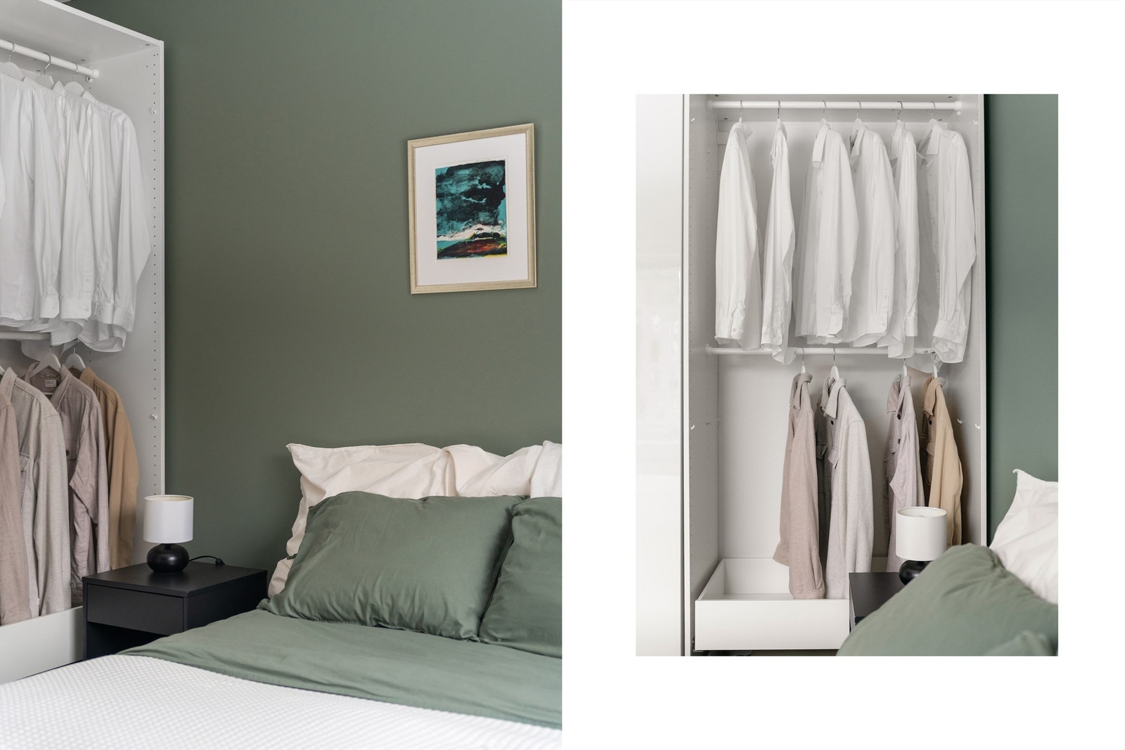 Garderobeskapet har en praktisk innredning for organisert oppbevaring. Galleribilde