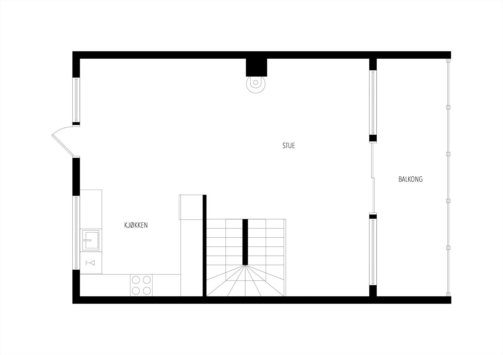 Boligen har en god planløsning over 3 etasjer. Her er vi i 1. etasje. Galleribilde