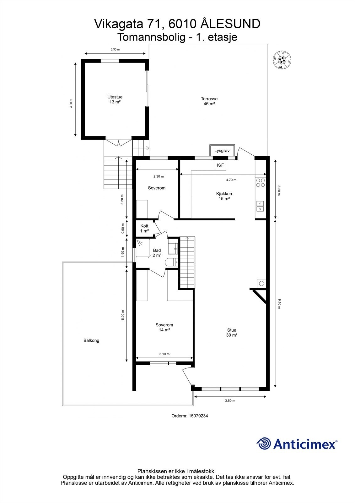 Målsatt planløsning av hovedetasjen Galleribilde