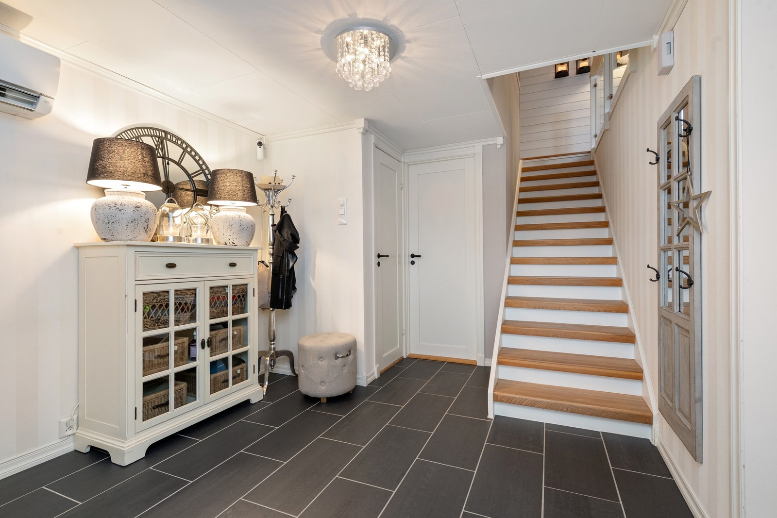 Luft-til-luft varmepumpe er montert i 2017 og er plassert i hallen for effektiv oppvarming Galleribilde