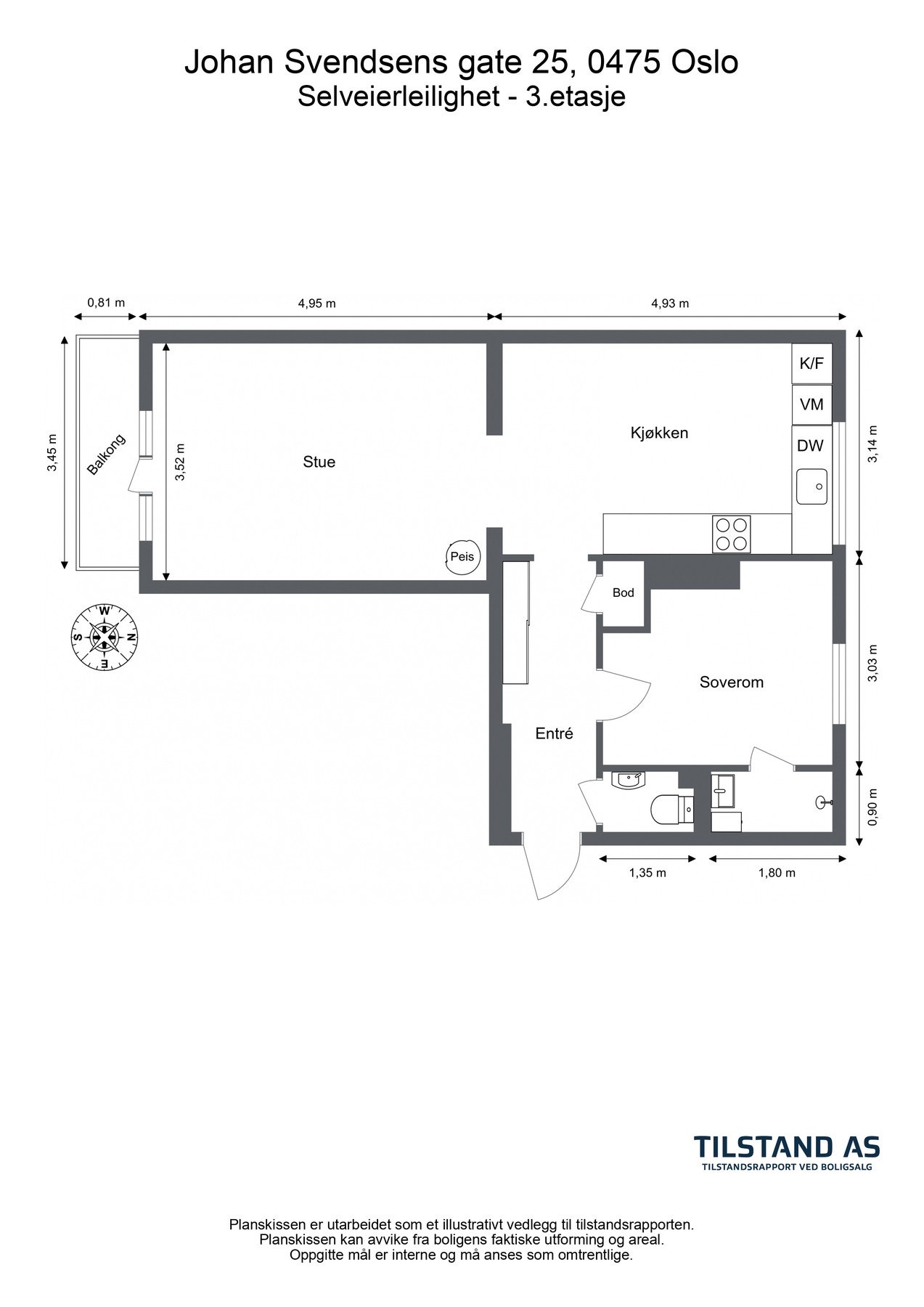 Vi ser nærmere på boligens planskisse med en gang, slik at du får orientert deg før du blar videre. I tillegg til innvendige arealer disponerer boligen to boder på tilsammen 10 kvm. Galleribilde