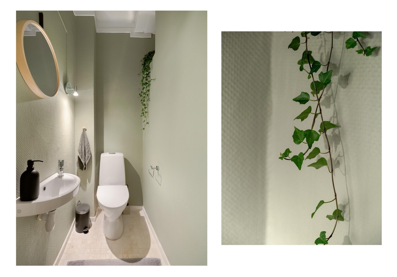 Fra entreen er det direkte inngang til separat toalettrom. Rommet ble pusset opp i 2021. Galleribilde