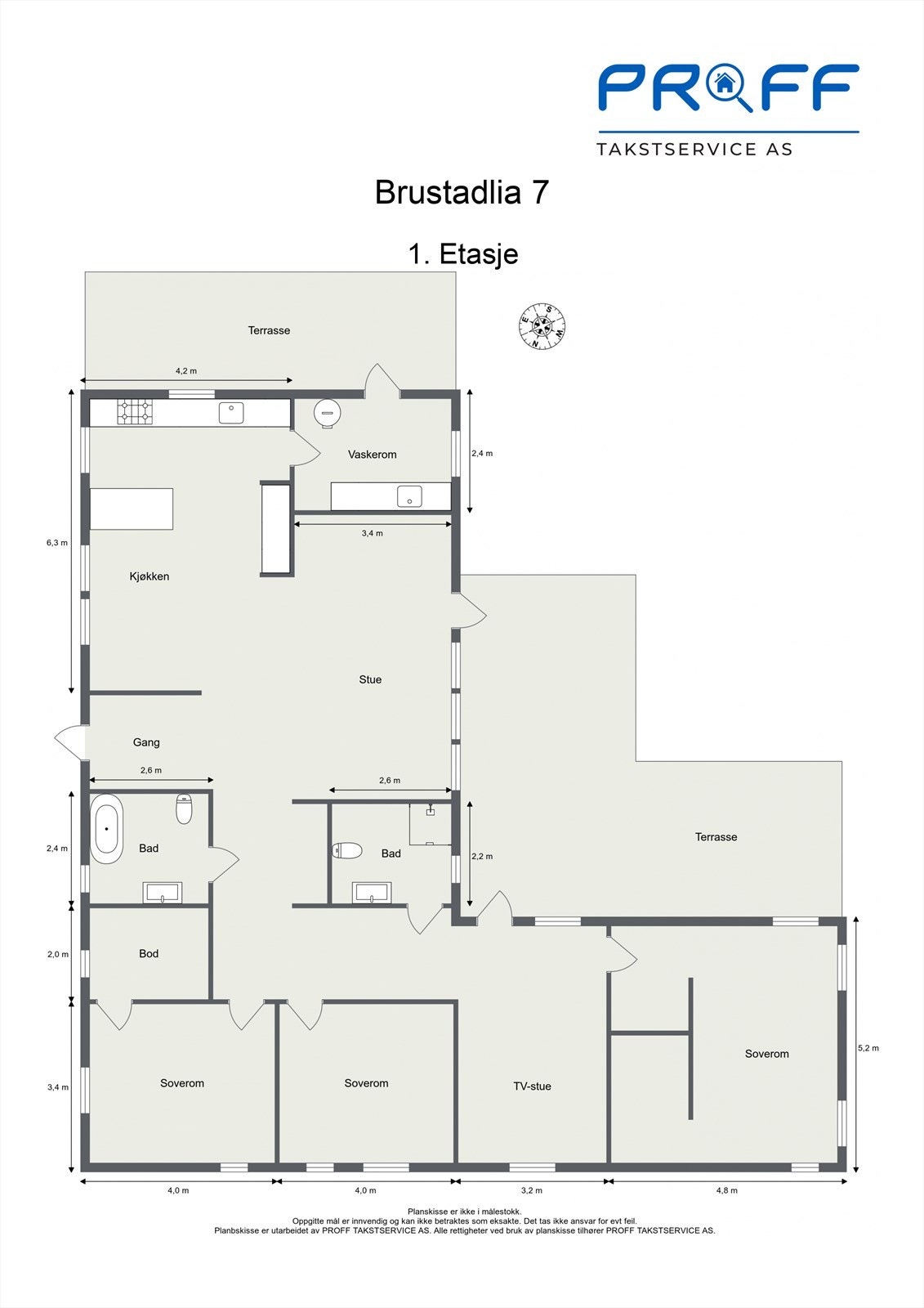 Boligen har en meget praktisk planløsning med alle rom på ett plan, inkludert tre soverom og to bad. Galleribilde