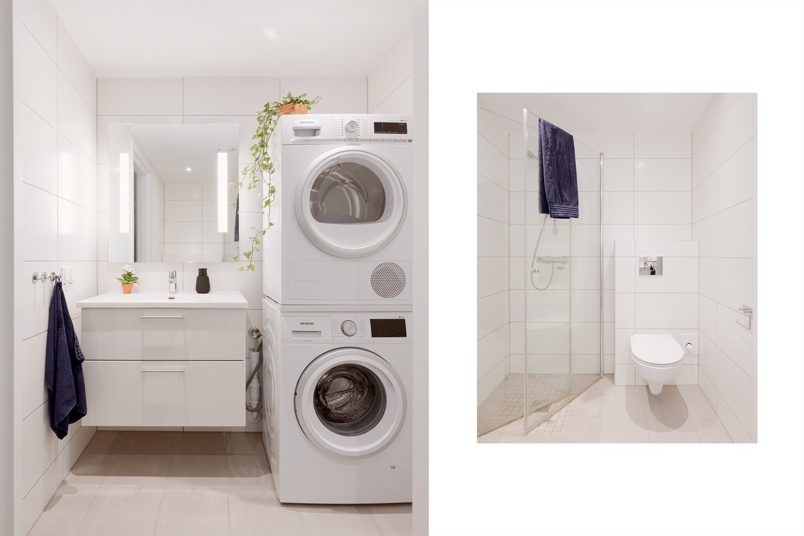 Det er vannbåren varme i gulv på begge bad og toalettrom. Galleribilde