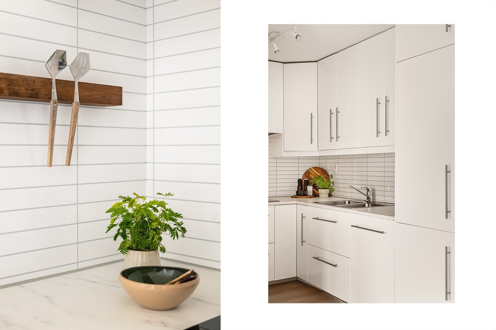 Det er skvettplate på vegg over benkeplaten. Galleribilde