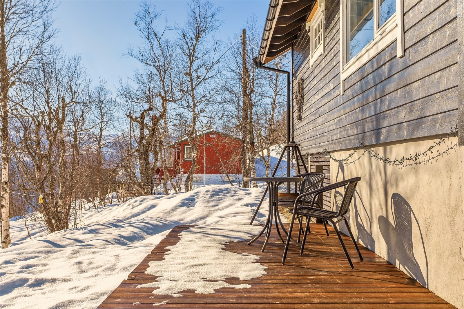Sørvendt treplatting foran hytten Galleribilde