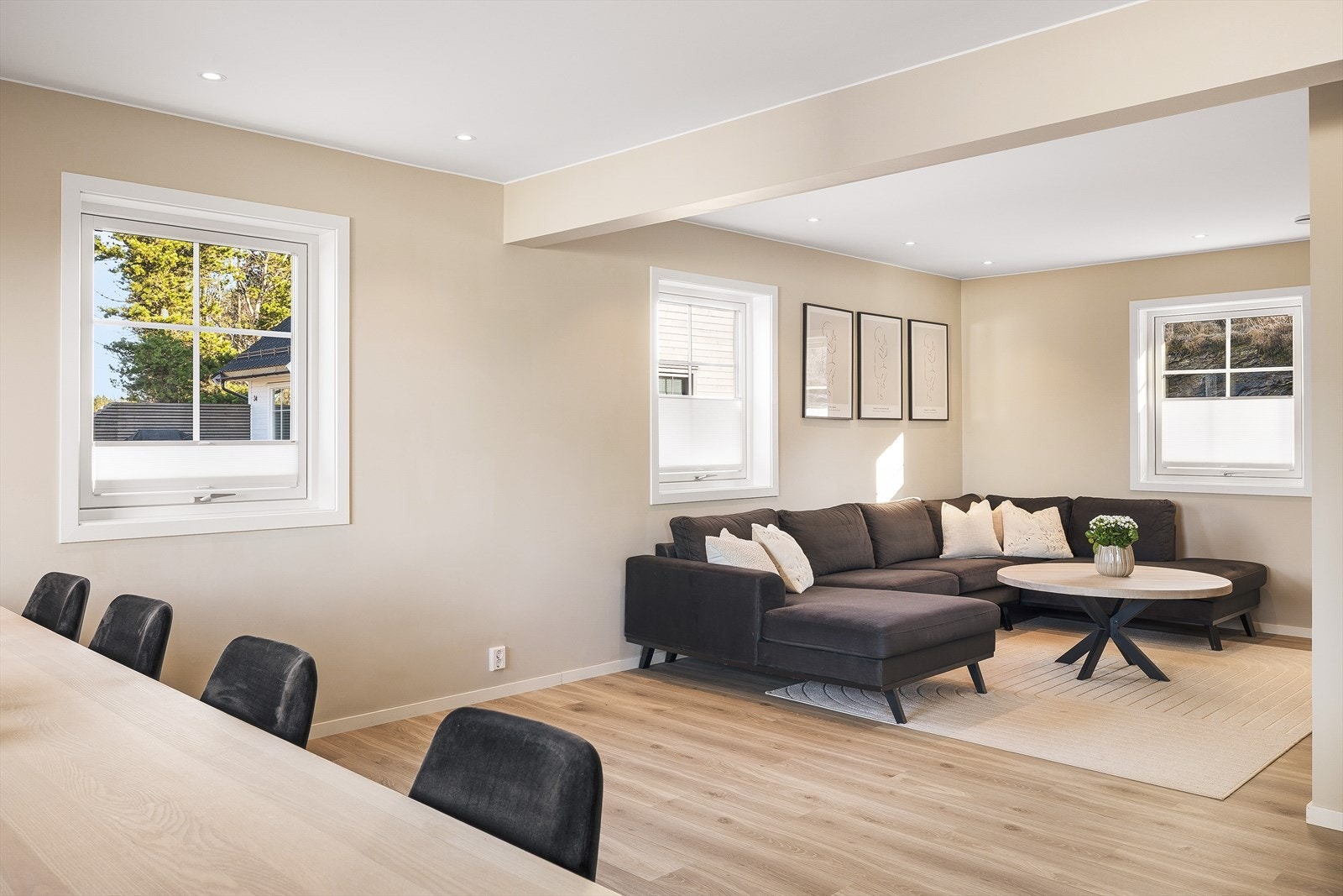 God plass til sofagruppe og spisebord. Galleribilde