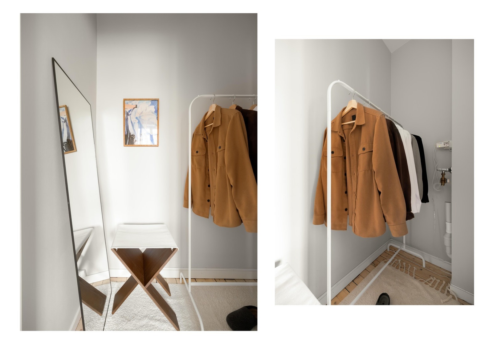 Superpraktisk med mulighet for garderobeskap for god lagringsplass. Legg merke til at det er plass og opplegg til vaskemaskin her, hvis man ikke ønsker at den tar opp plass på badet. Galleribilde