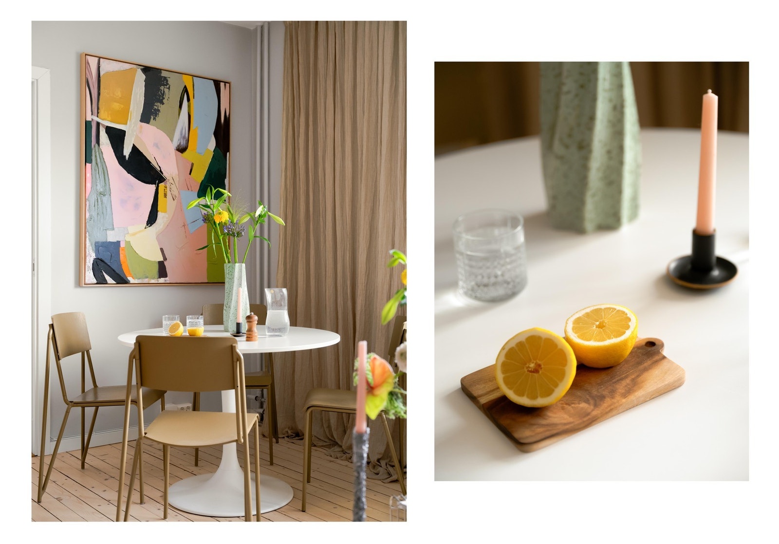 Spisebordet finner sin naturlige plass i kroken ved vinduet. Galleribilde