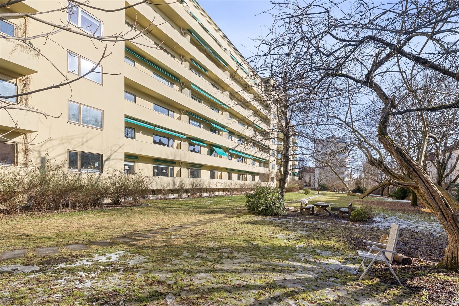 Sameiet har frodige utearealer med stor plen og beplantning. Galleribilde