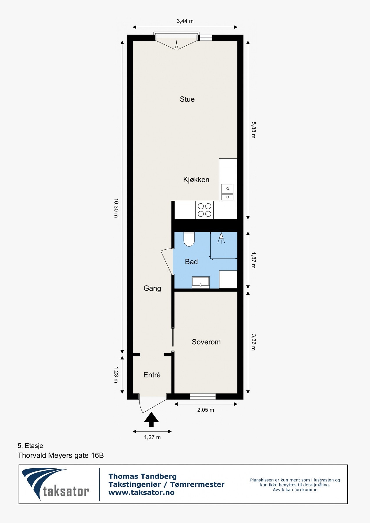 Leiligheten en optimal planløsning som inneholder entré/gang med gode oppbevaringsmuligheter, åpen stue- og kjøkkenløsning av god størrelse med fransk balkong, tidløst baderom med gulvvarme, samt fint soverom med plass til dobbeltseng, garderobeløsning og Galleribilde