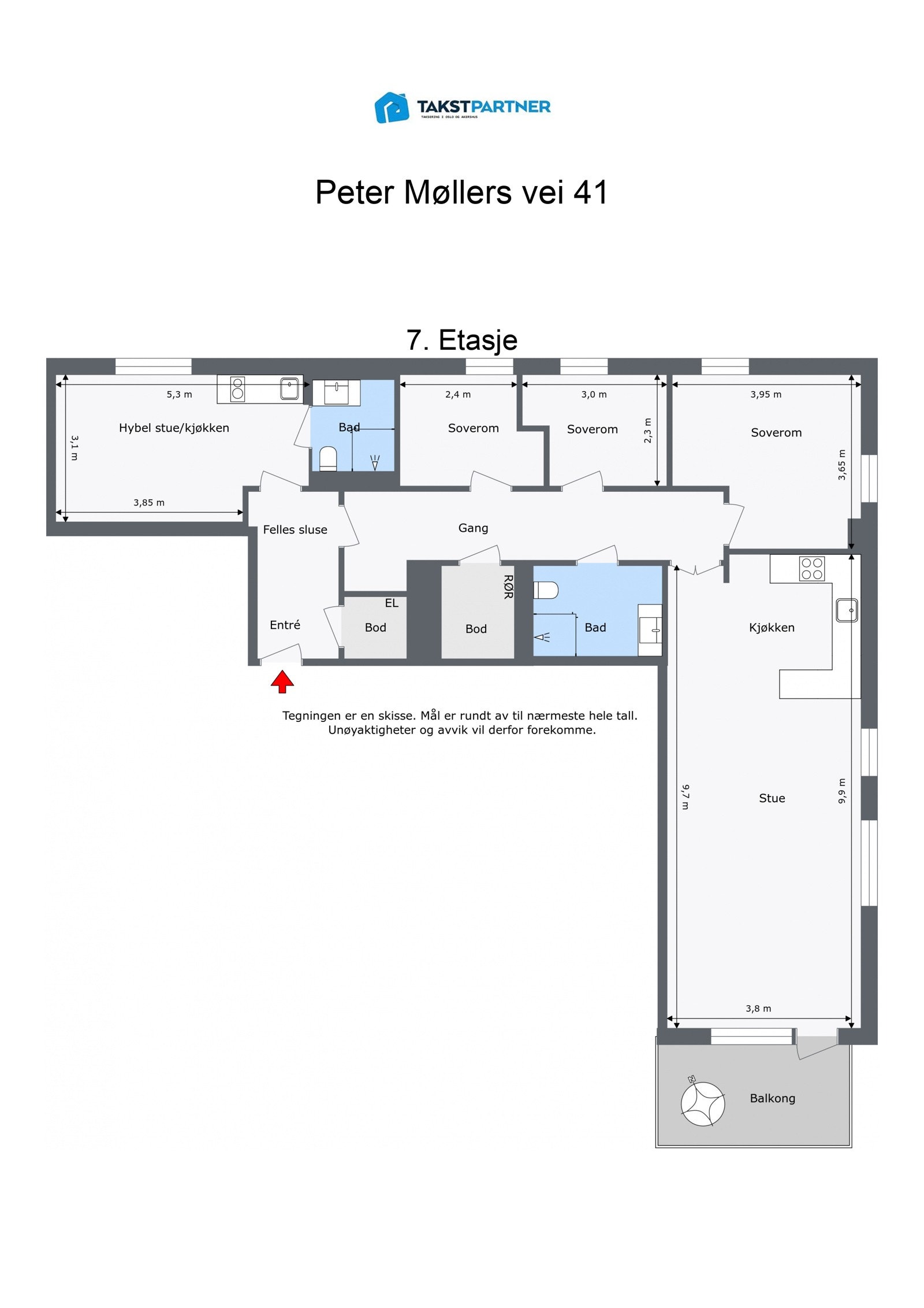 Plantegning med mål. Galleribilde