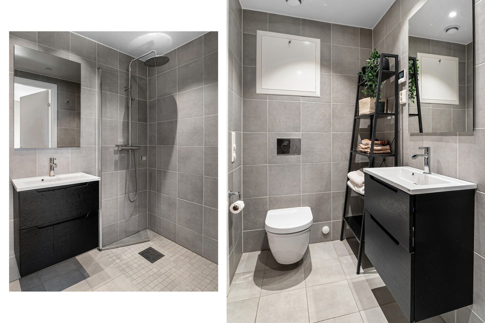 Pent baderom med tidsriktig innredning og lekre fliser. Galleribilde