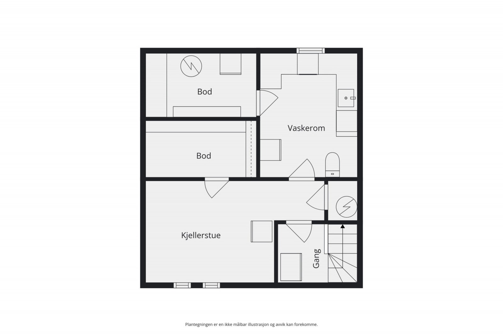Kjelleren er godkjent som bodrom og vaskerom, og er ikke godkjent til oppholdsrom. Galleribilde
