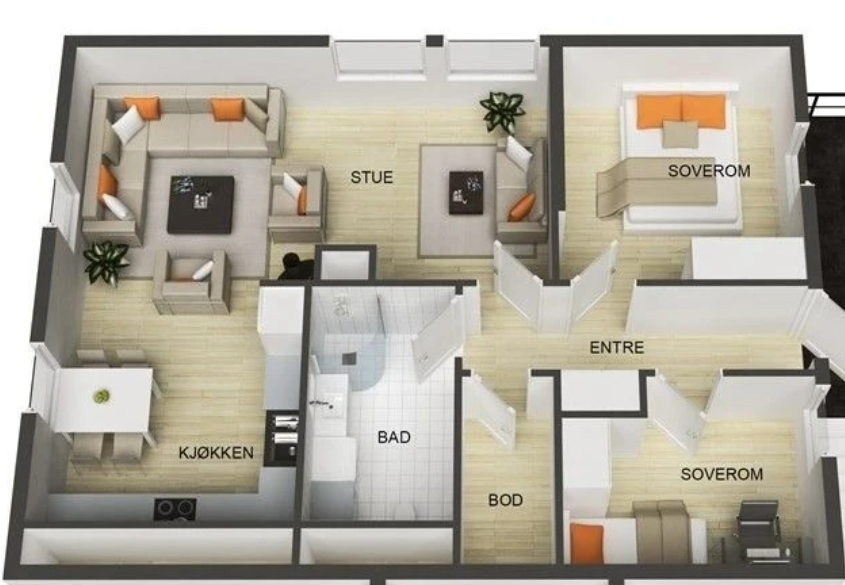 Illustrert plantegning Galleribilde