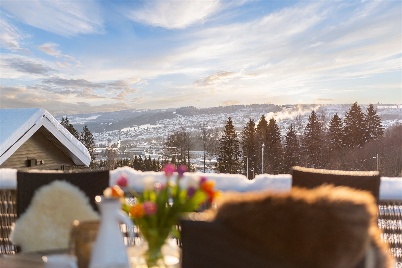 Utsikt fra den solrike terrassen som er vendt mot tre himmelretninger. Galleribilde