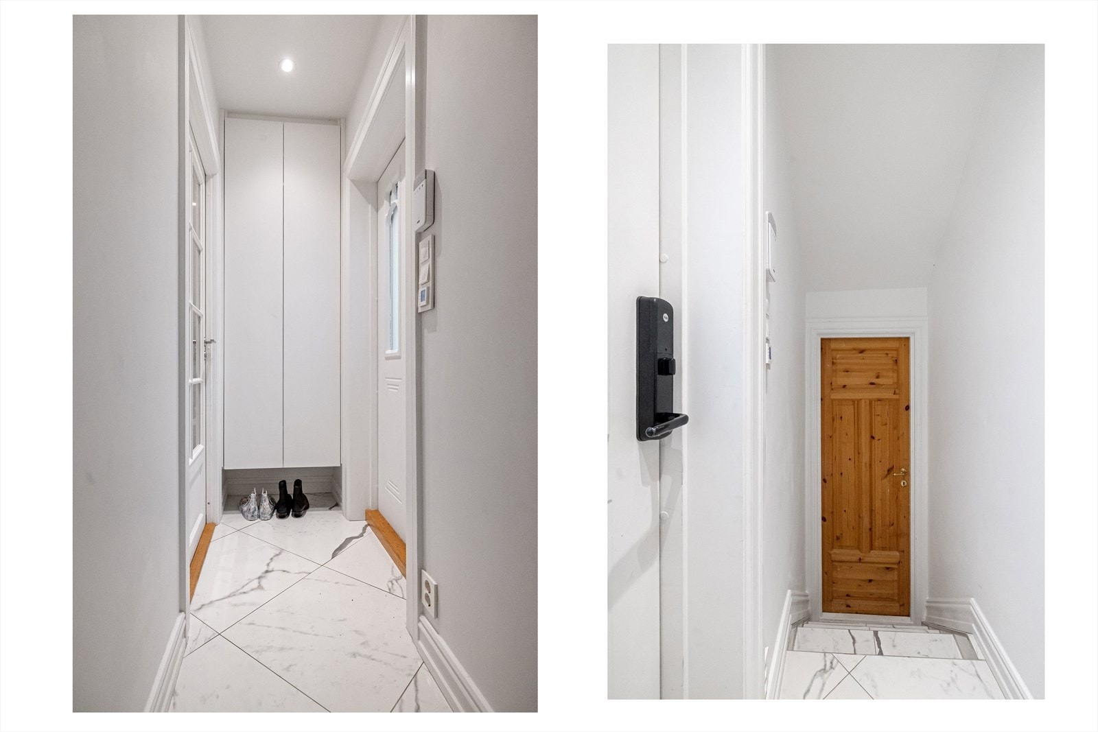 I gangen er det god plass til oppbevaring av sko og yttertøy med vegghengte knagger og skohylle. Galleribilde