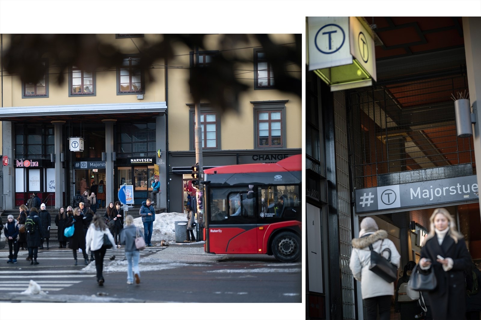 Majorstuen er et viktig kollektivknutepunkt i Oslo, da alle T-banelinjene, tre sporvogns linjer og fem busslinjer trafikkerer stedet. Galleribilde