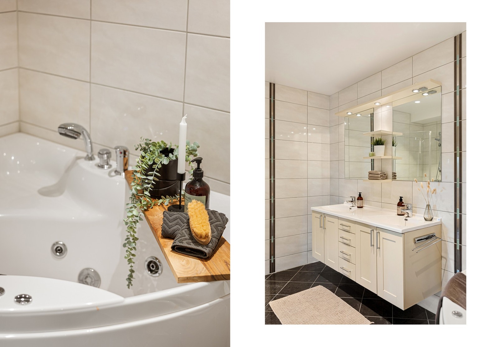 BADEROM U. ETASJE | Begge baderommene har innredning med dobbel vask og godt med skapplass Galleribilde