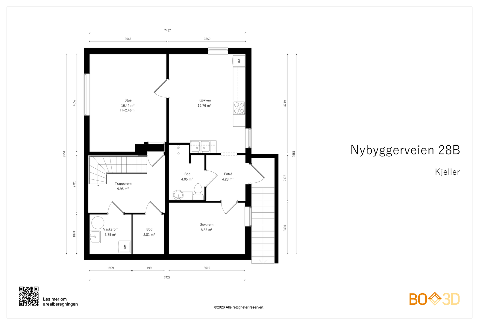 Plantegning kjelleretasje (Det gjøres oppmerksom på at rom benevnt som soverom, kjøkken og stue er byggemeldt som boder og er ikke godkjent for varig opphold. Se mer detaljert info under punktet ferdigattest i salgsoppgaven) Galleribilde