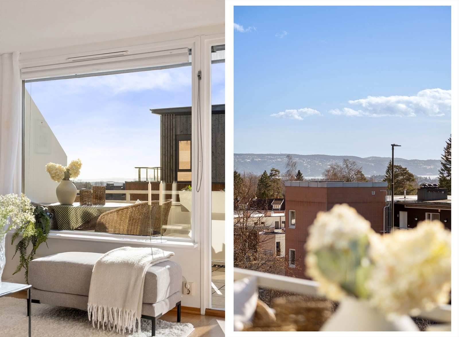 Utsikt med fjordgløtt fra hovedsoverom, stue og balkong Galleribilde