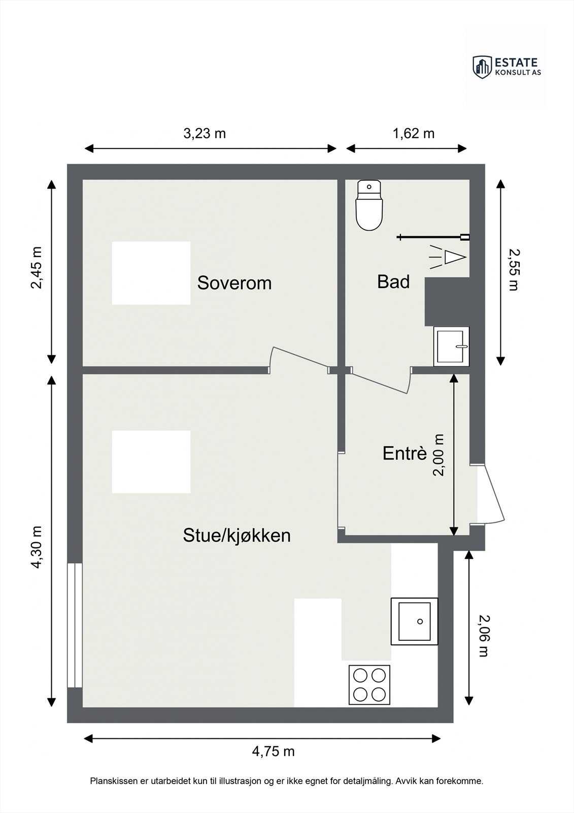 Plantegning med mål. Galleribilde