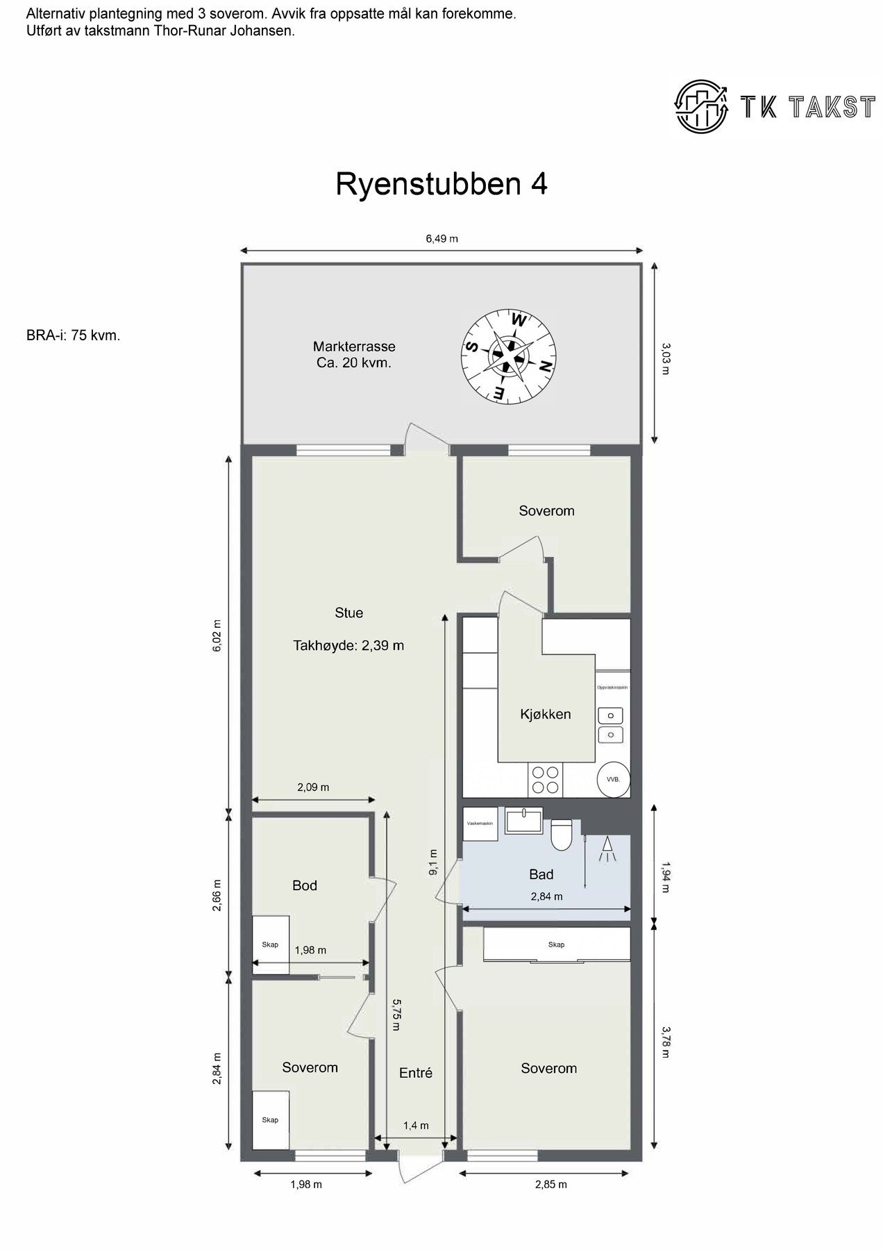 Alternativ plantegning med 3 soverom Galleribilde