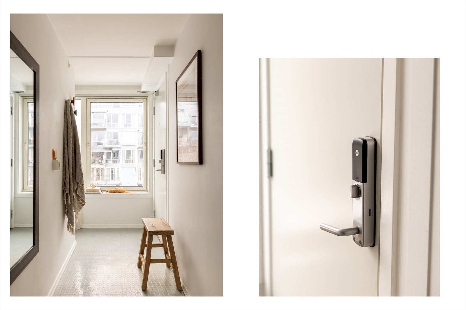 Entré med lysmalte veggflater og god plass til jakker og sko Galleribilde