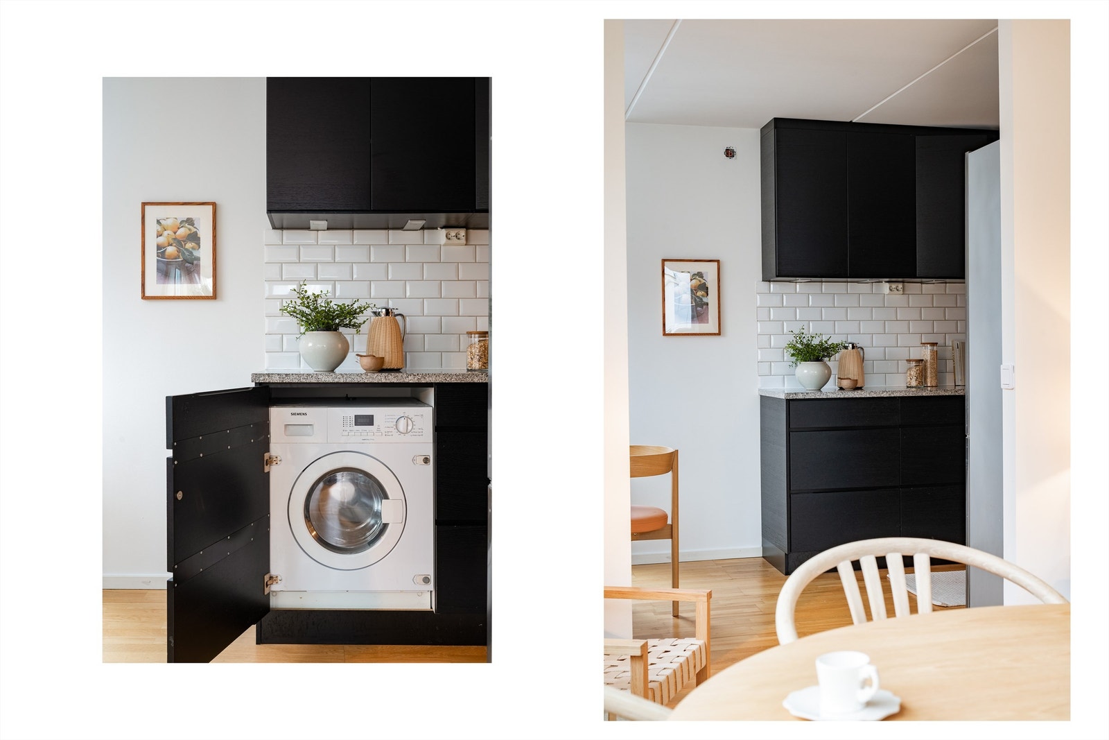 Kjøkkenet er praktisk utstyrt med integrert vaskemaskin, som medfølger handelen. Galleribilde