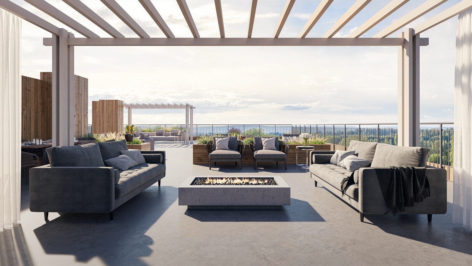 Her får du tilgang til en felles takterrasse. Du har også en egen garasjeplass. (Illustrasjonsbilde - avvik vil forekomme - møblering er ikke etablert av sameiet ennå) Galleribilde
