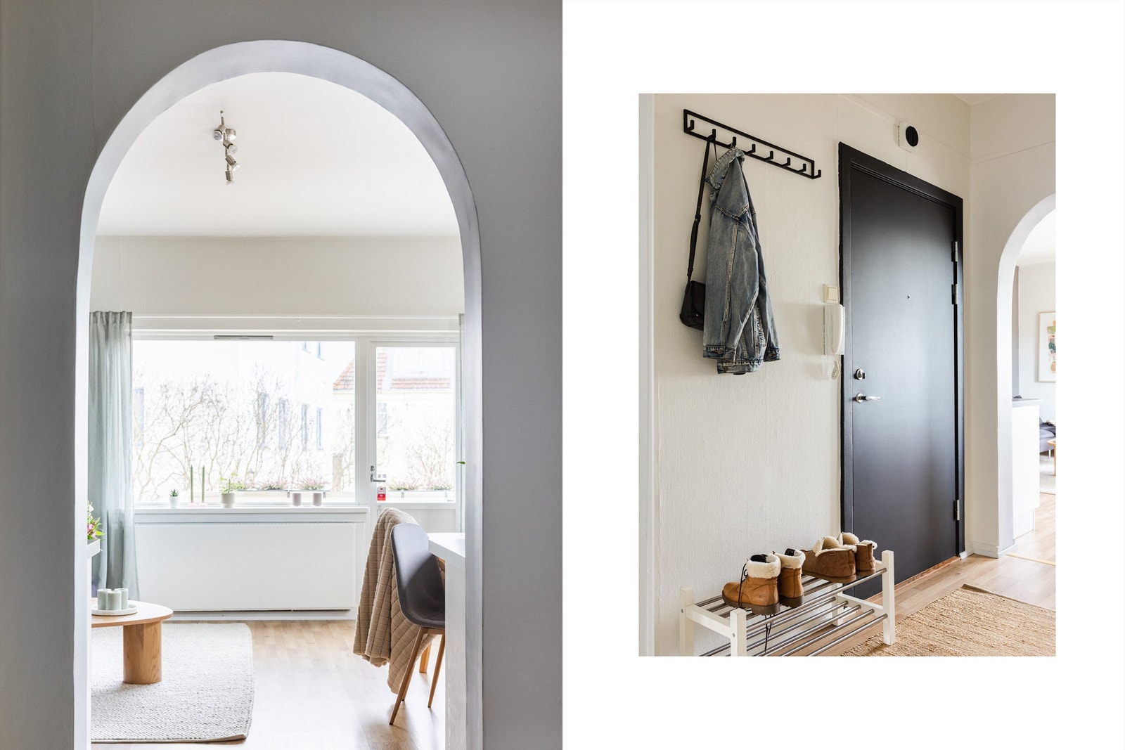 Den klassiske og innbydende entréen er med på å gi et godt førsteinntrykk av leiligheten. Det er god plass til å henge fra seg klær og sette fra seg skotøy. Galleribilde