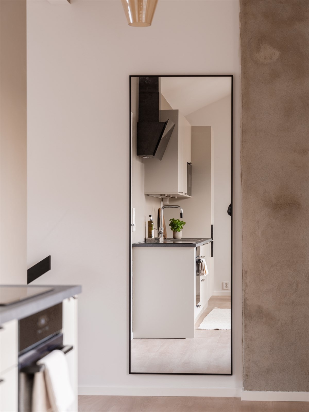 Det er integrerte hvitevarer som oppvaskmaskin, stekeovn, induksjonstopp og kjøl-/fryseskap. Galleribilde