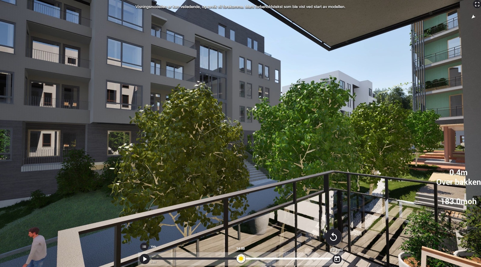 Illustrasjon | Utsikt fra den sørvendte balkongen på ca. 5 m². Avvik kan forekomme. Galleribilde